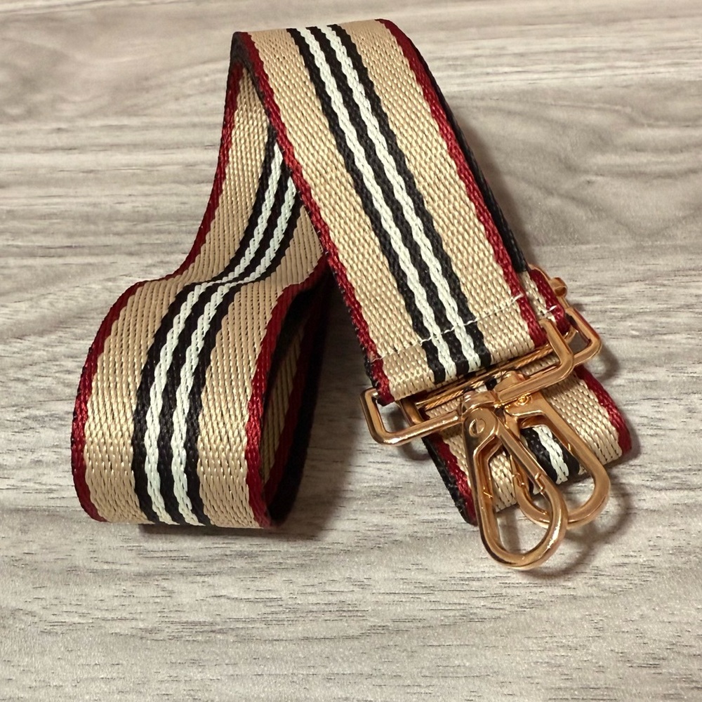 Striped Black Canvas Bag Strap with Gold Hardware